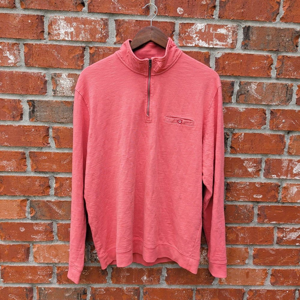 Johnnie-O Quarter Zip Pullover Mens Large Pink Aloha Slub Cotton JMKO1720